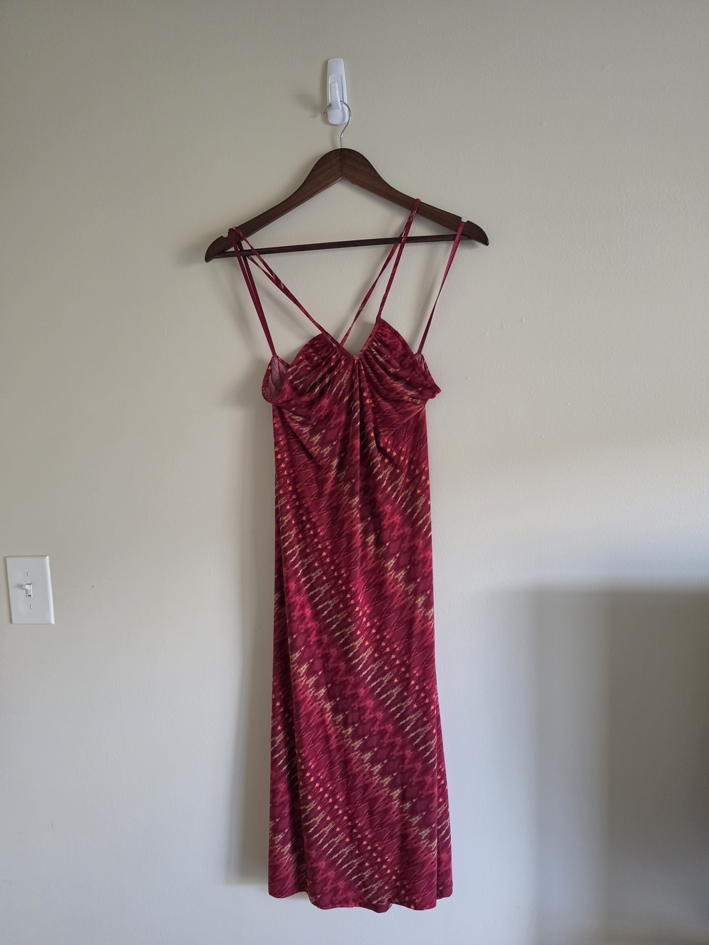 🌿 Y2K Aesthetic Red Geometric Patterned Midi Dress